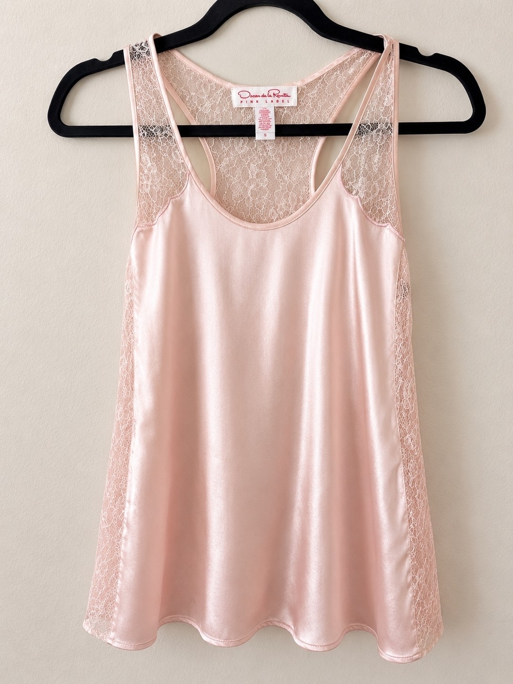 Vintage Y2K Oscar de la Renta Pink Label Satin Lace Camisole Tank Top Blush Pink